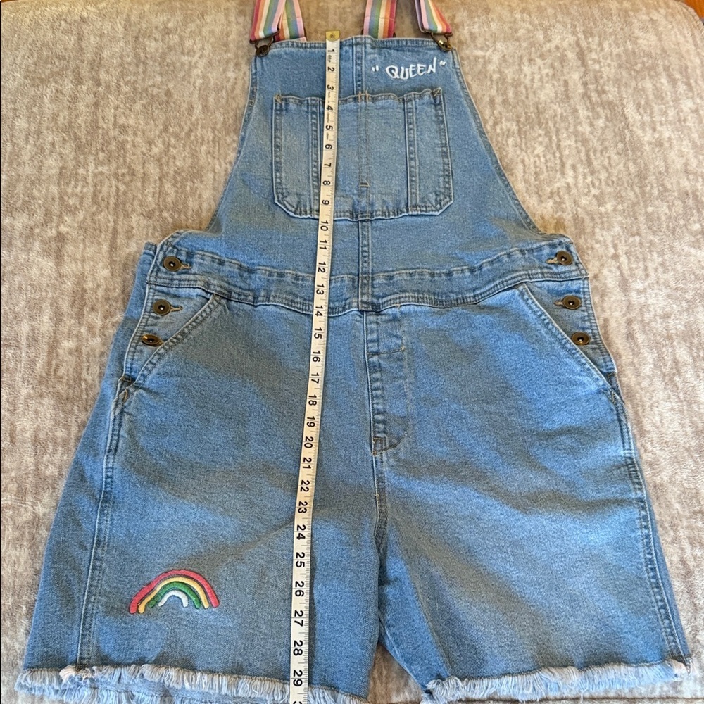 Super Cute Women's Denim Overalls with Rainbow Patch - Picture 5 of 7